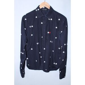 Neil Barrett Men's 15 3/4-40 Slim Fit Navy Blue Long Sleeve Pacman Shirt